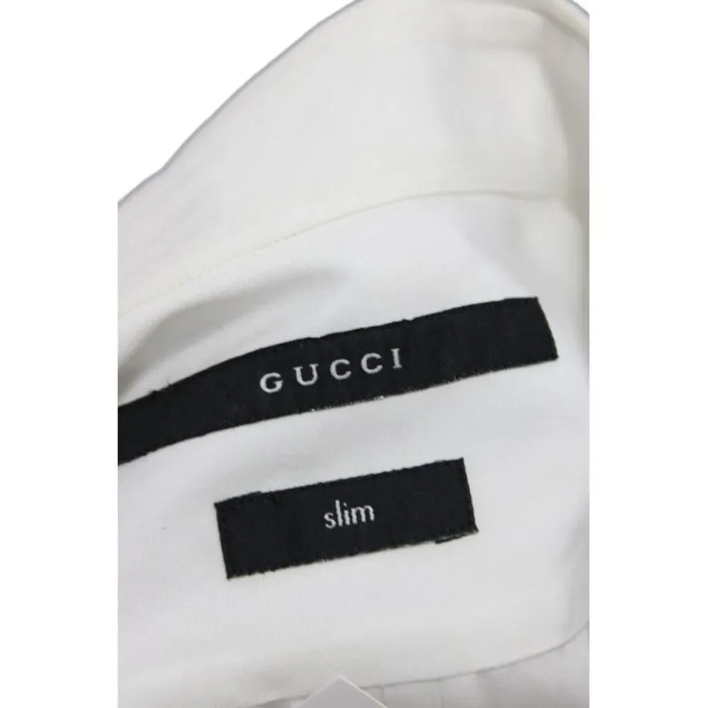 Gucci Mens Cotton Long Sleeve Collared Button-Down Shirt White Size 42